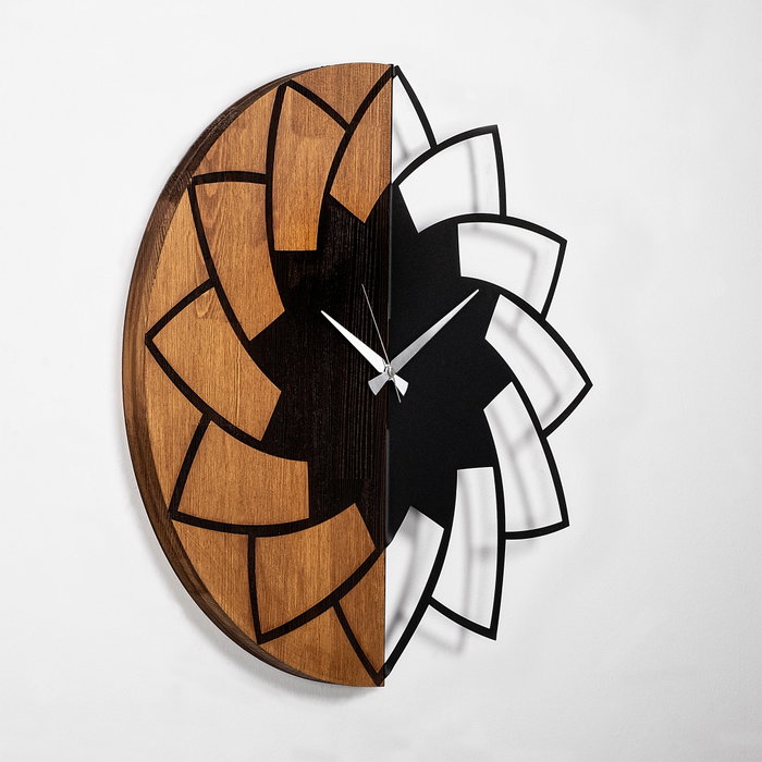 Wallity Reloj de pared decorativo de madera Nogal y Negro 56 cm